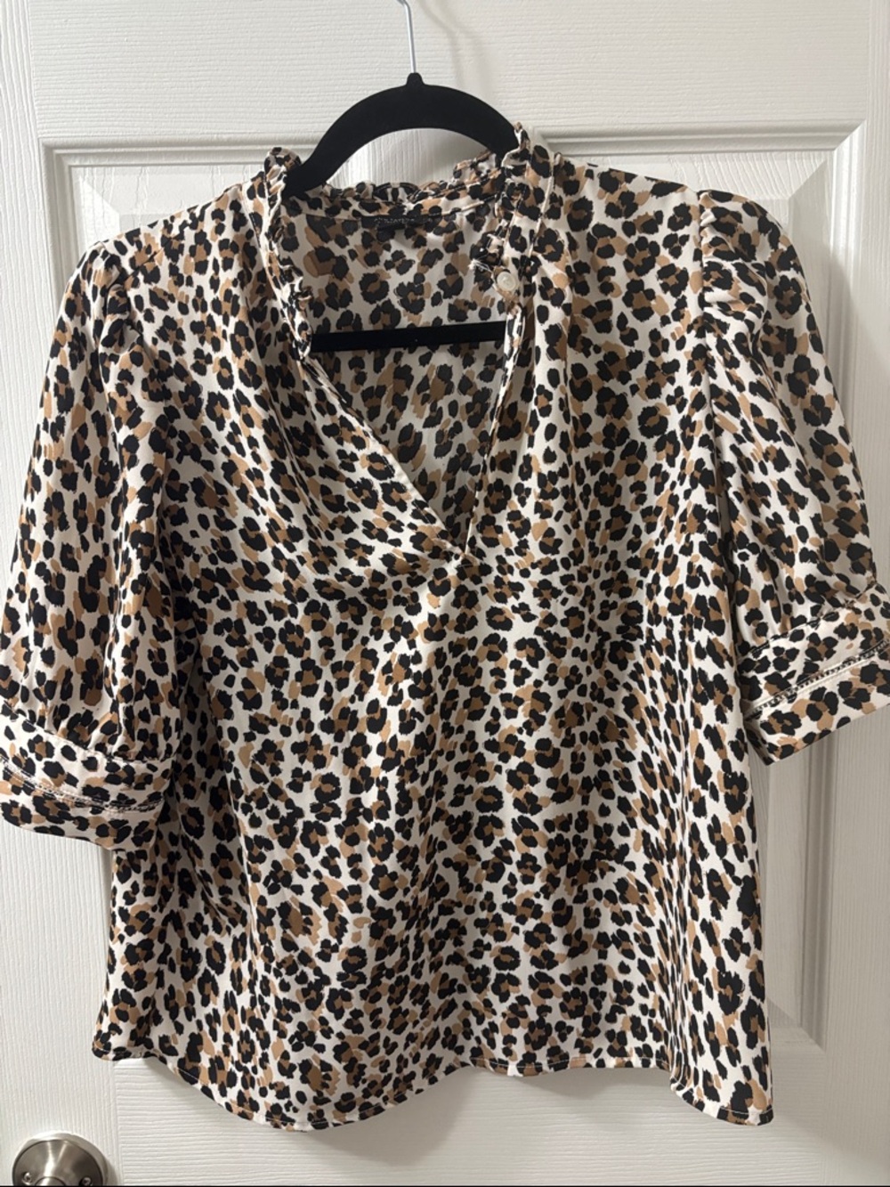Leopard Print V-Neck Blouse in Black and Tan Ann Taylor